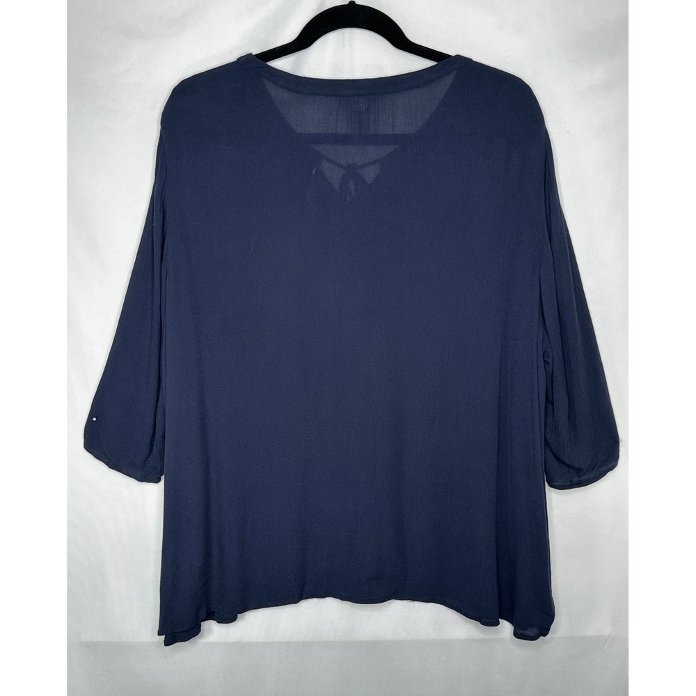 Catherines Womens Navy Embroidered Tassel Tie Peasant Blouse 3/4 Sleeve Sz 3X - Picture 2 of 7